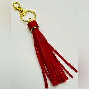 NEW RED Tassel Bag Charm Tassels Keychains Purse Charms Goldtone Faux Leather